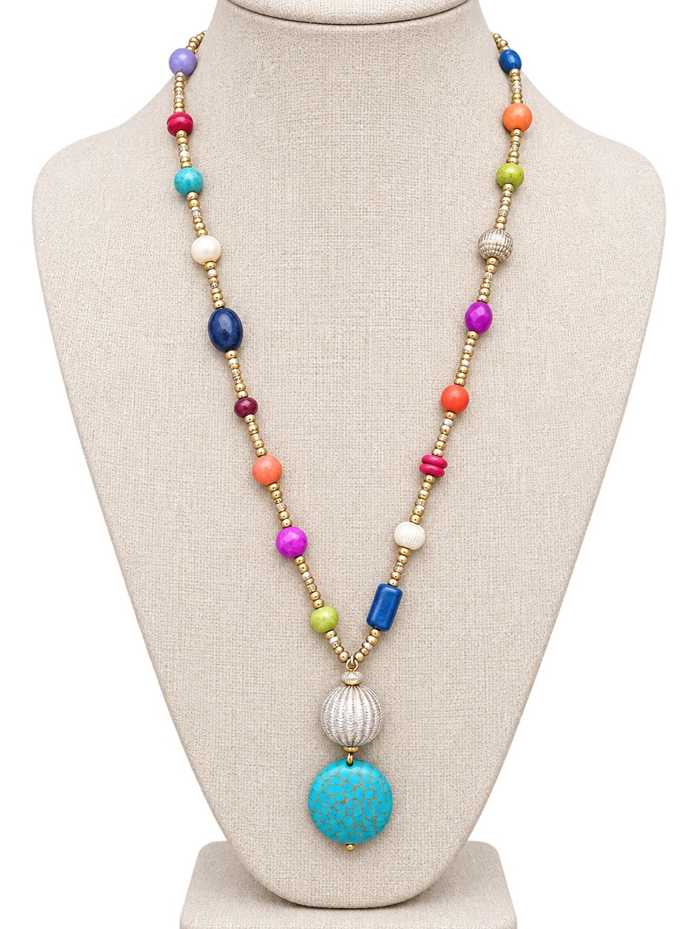 Chico's Multicolored Beaded Necklace Career Classic Boho Vacation